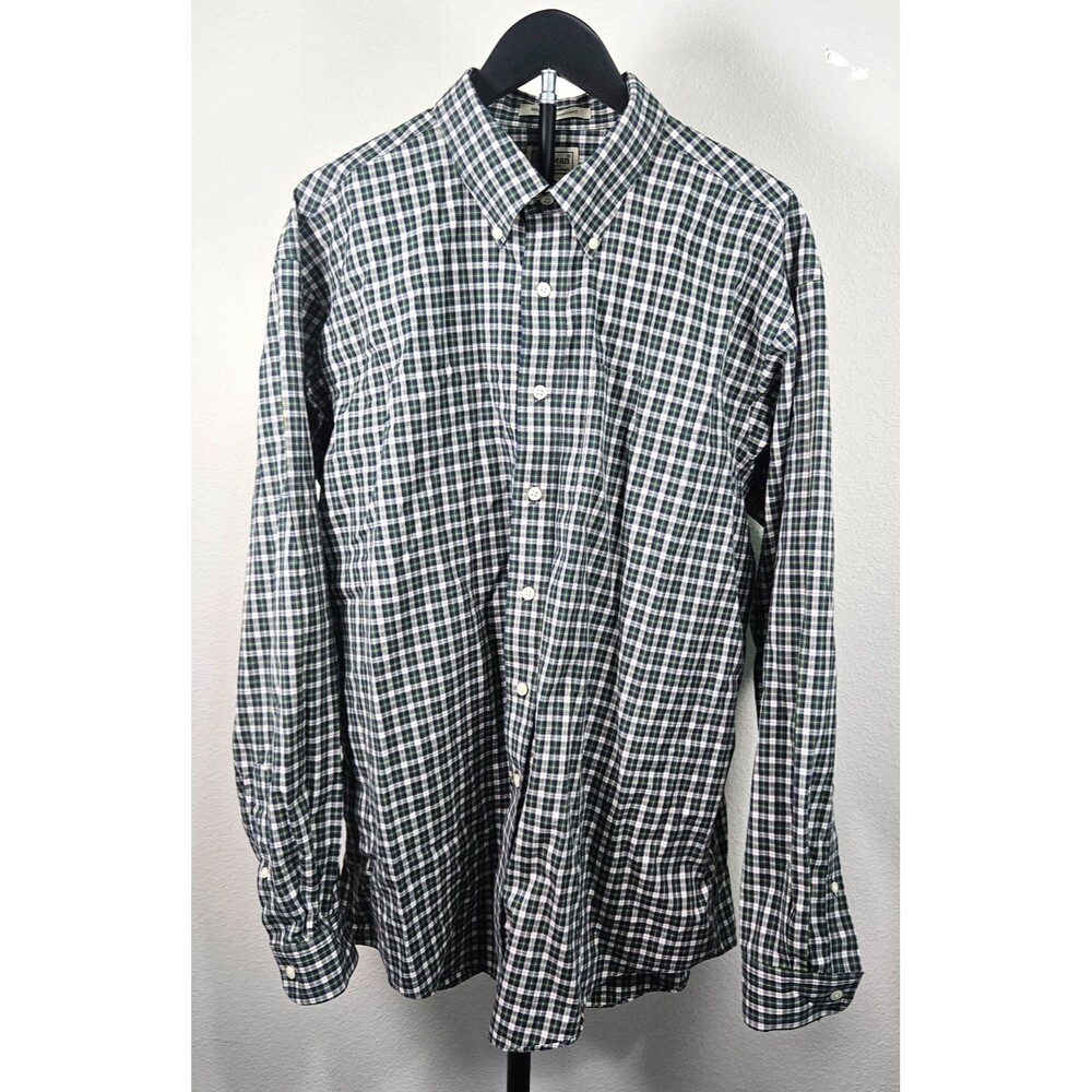 LL Bean Wrinkle Resistant Mens XL Plaid Button Down Shirt Cotton Blue Green